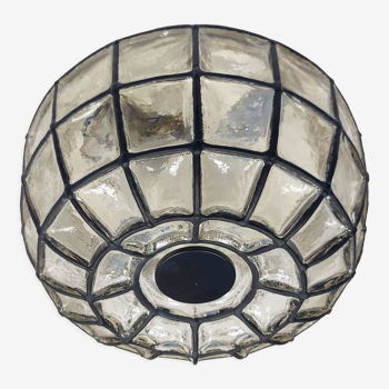 Mid-century minimalist flush mount ceiling light in glass and iron from Limburg, Germany, 1960s