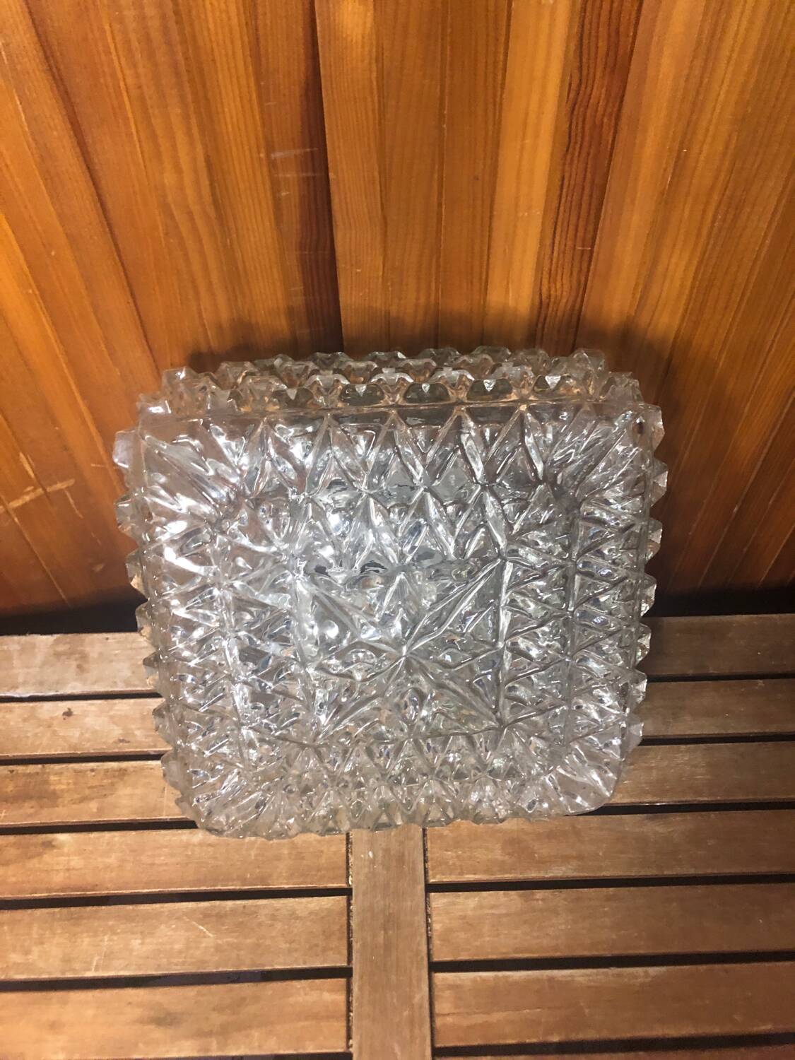 Old ceiling light molded glass wall lamp + vintage metal support