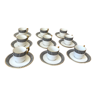 Set of 9 porcelain cups and sub-cups from limoges chabrol and poirier