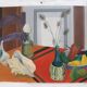 Still life with shells on striped tablecloth, Guy Leclercq, 20th century