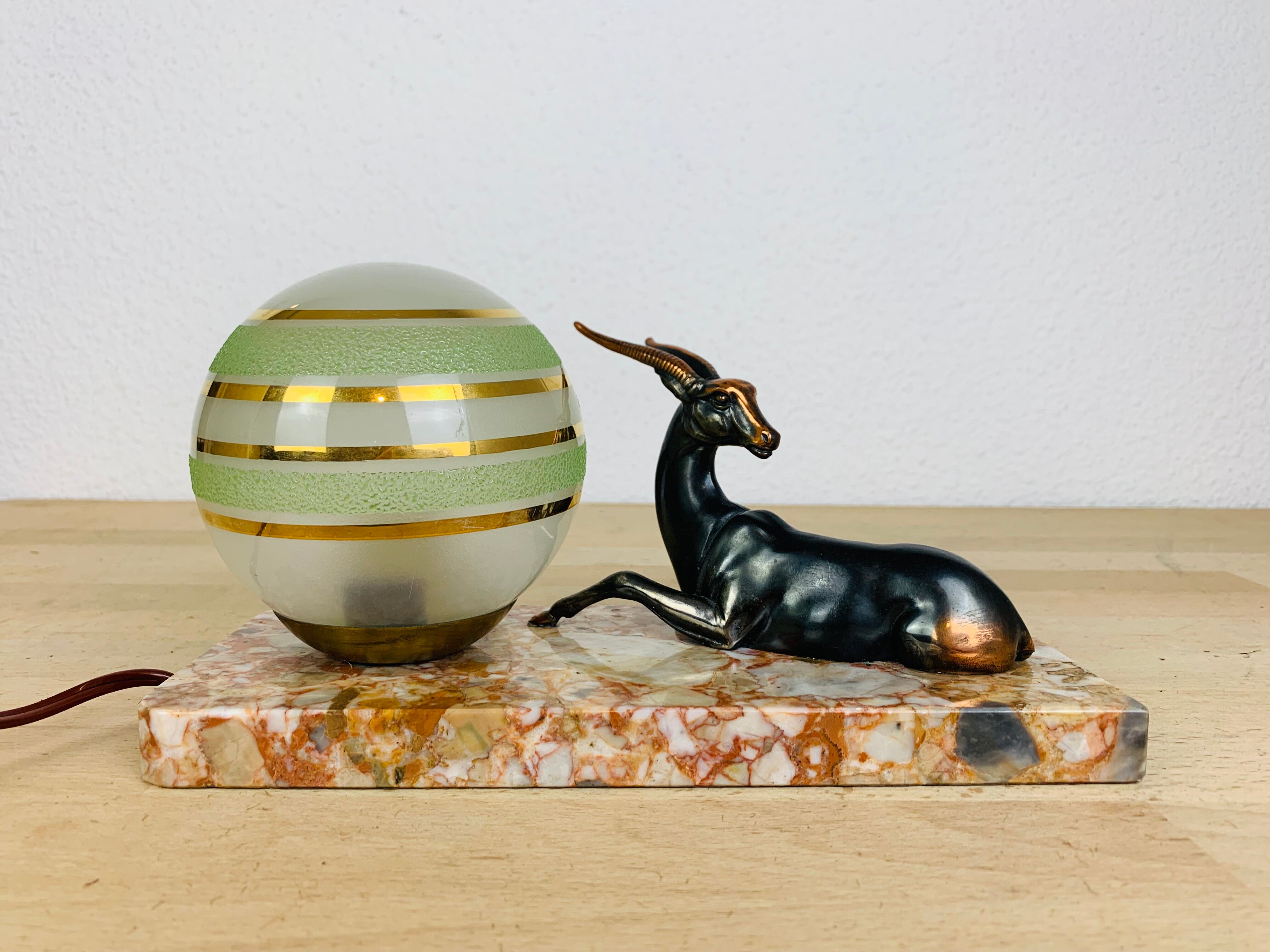 Art deco lamp gazelle brass and marble