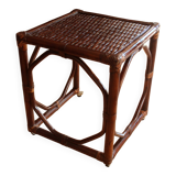 Small side table on rolls made of rattan, bamboo and wood, handmade Vintage