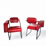 2 chaises en cuir rouge par Eileen Gray pour Alivar