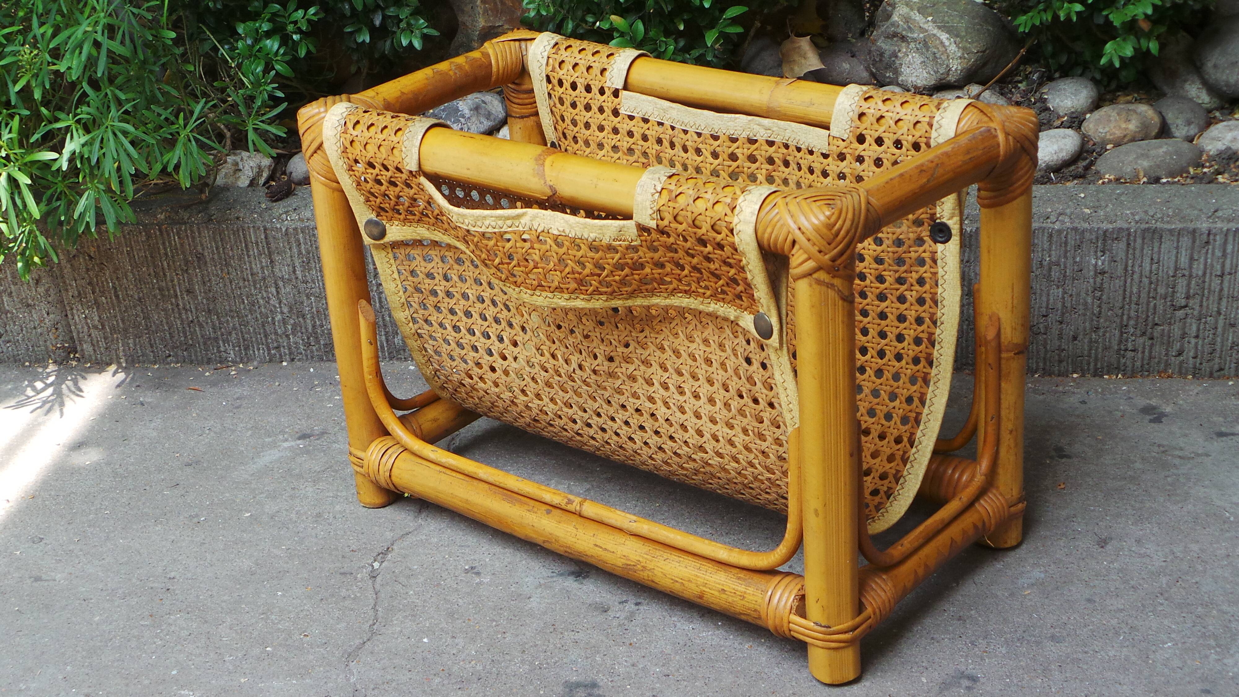 Vintage rattan magazine rack
