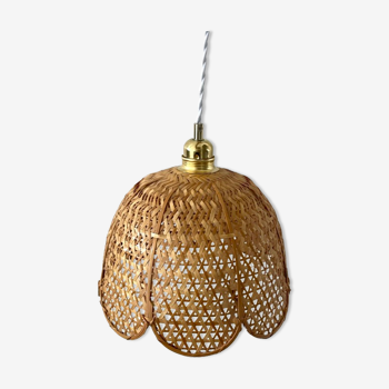 Suspension vintage en osier tressé électrifiée à neuf
