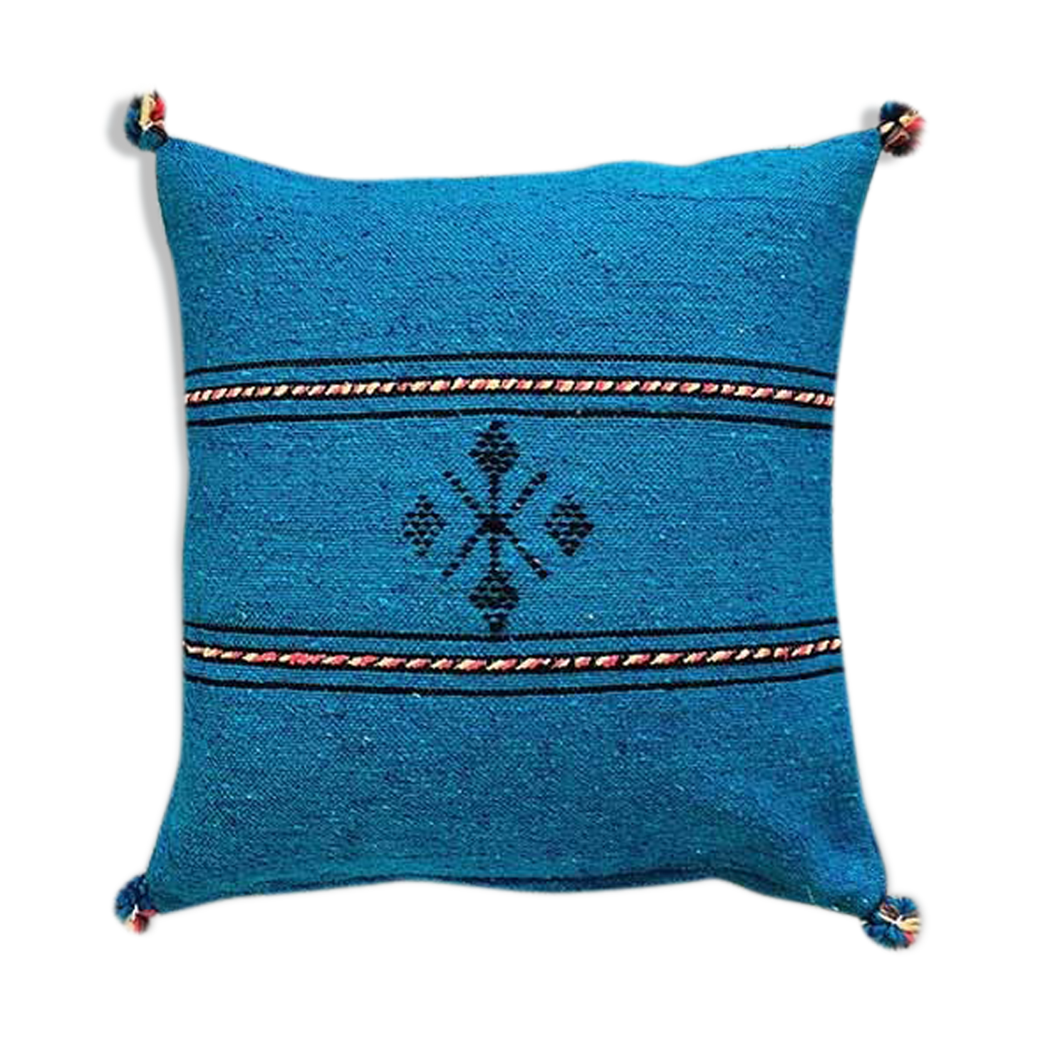 Coussin berbère bleu fait main en coton