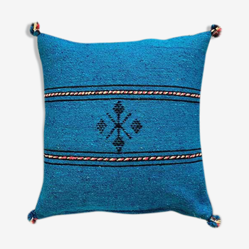 Handmade blue Berber cotton cushion