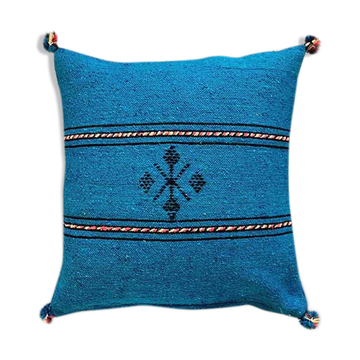 Handmade blue Berber cotton cushion