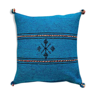 Handmade blue Berber cotton cushion