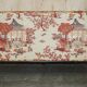 Antique Howard & Sons canapé, Aesthetic Movement, claw and ball feet, chinoiserie fabric.