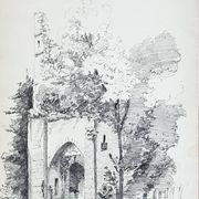 Dessin de paysage : le viviers - la tour en ruine - 49
