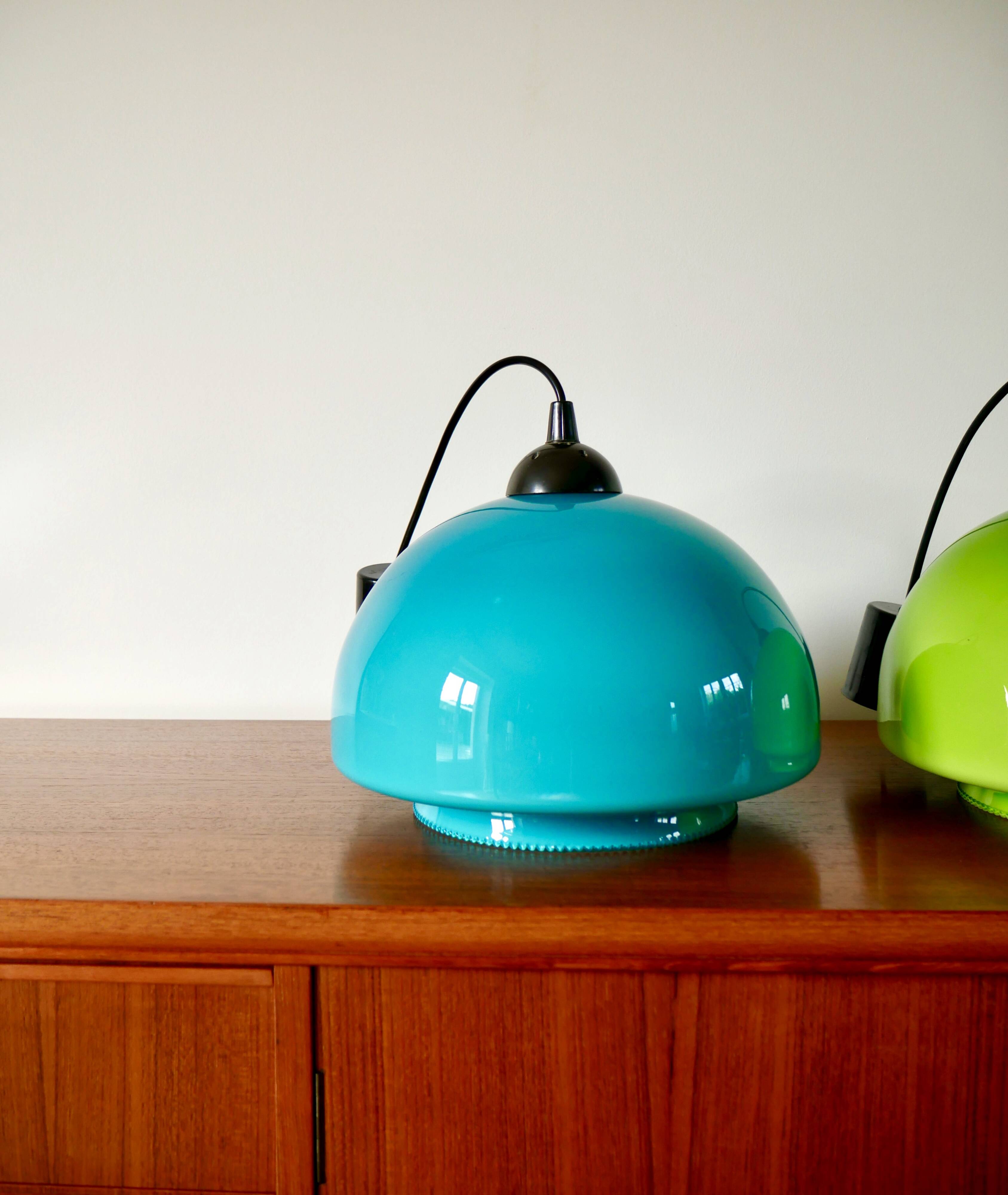 Suspension in blue opaline mushroom design 60s-70s