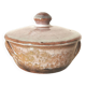 brown and white glazed stoneware sugar bowl