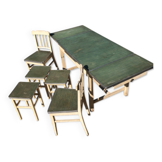 Table mado with 2 armchairs and 3 stools