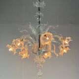 Lustre vénitien en verre de Murano incolore, 7 bras de lumière vers 1930