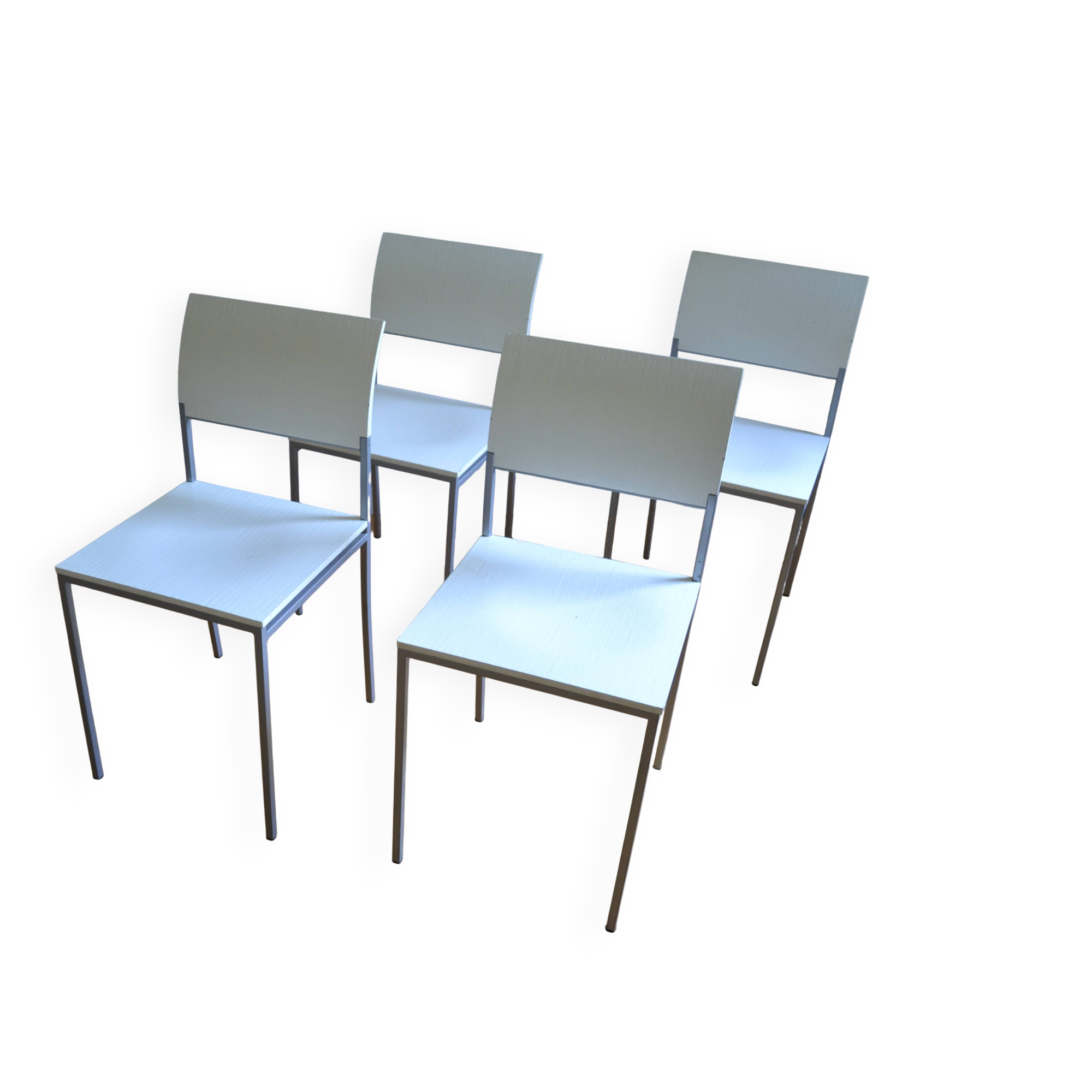 Set of 4 vintage metal and wood chairs from the 1990s.