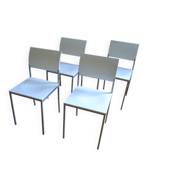 Set of 4 vintage metal and wood chairs from the 1990s.