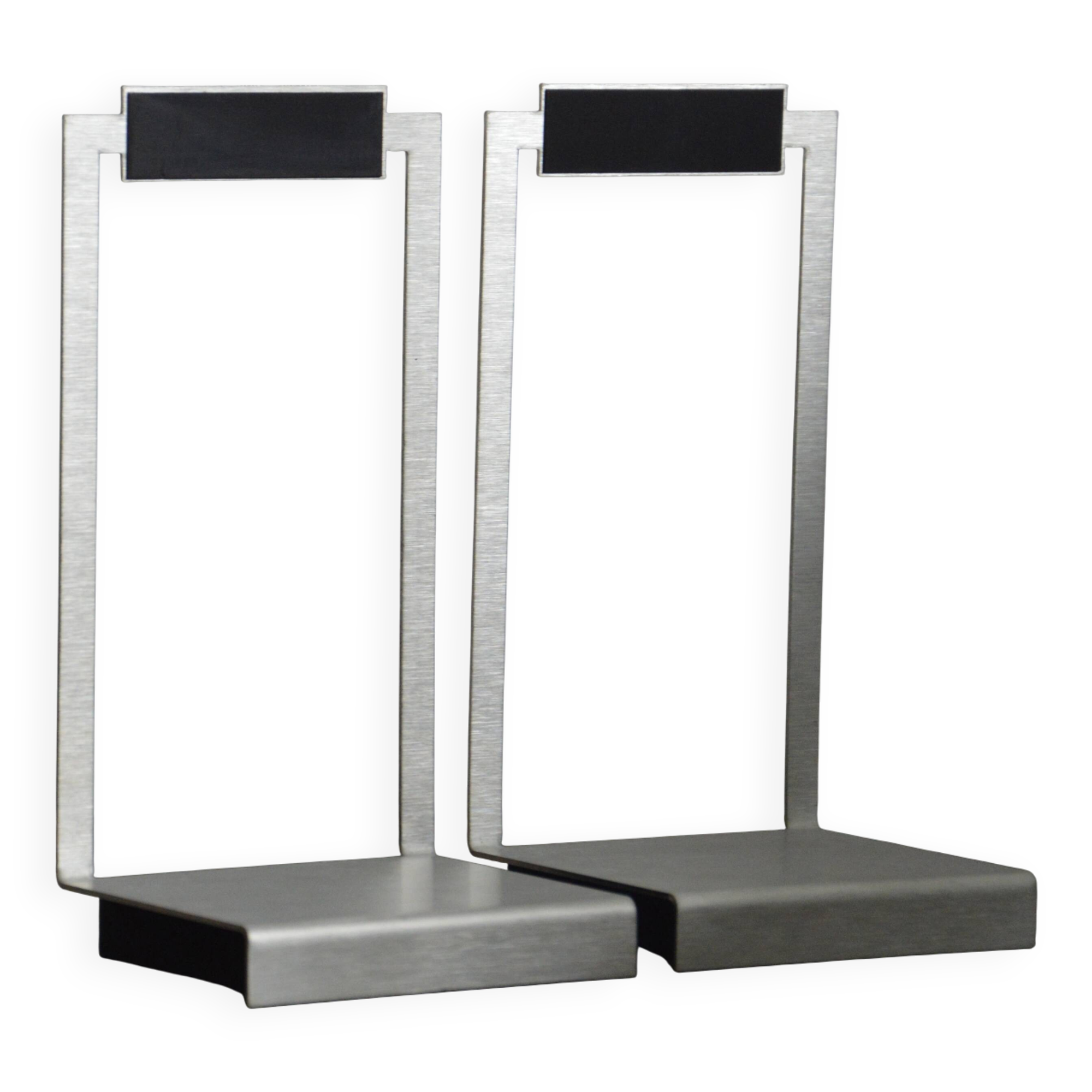 Serres Livres Artisanal Vintage En Acier Brossé Et Bois - Design Moderniste