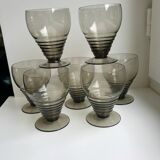 Set of 7 wine glasses  art deco smoked glass years 30-40