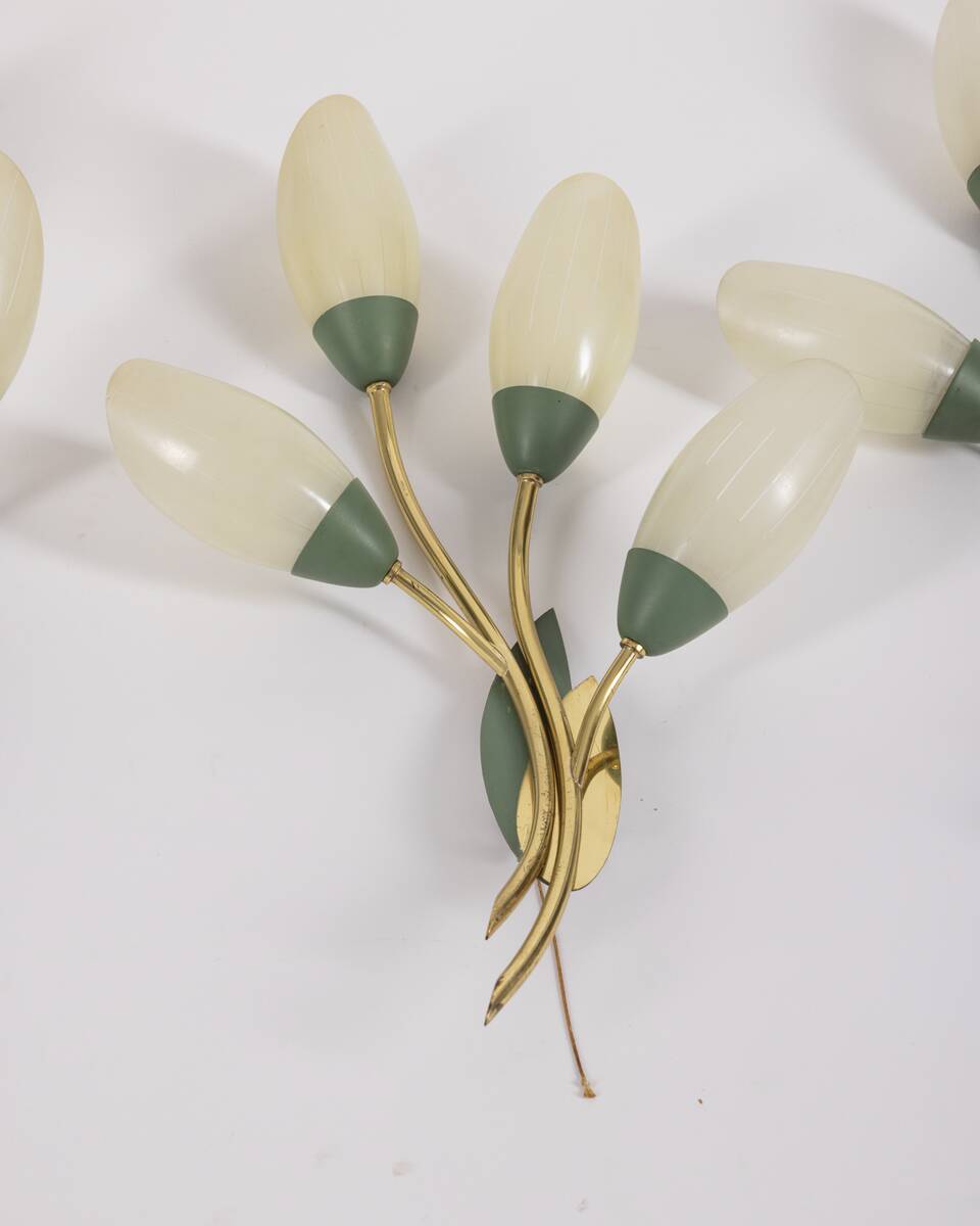 Set of 3 Vintage 1950s Wall Sconces in Floral Style, Italian Design
