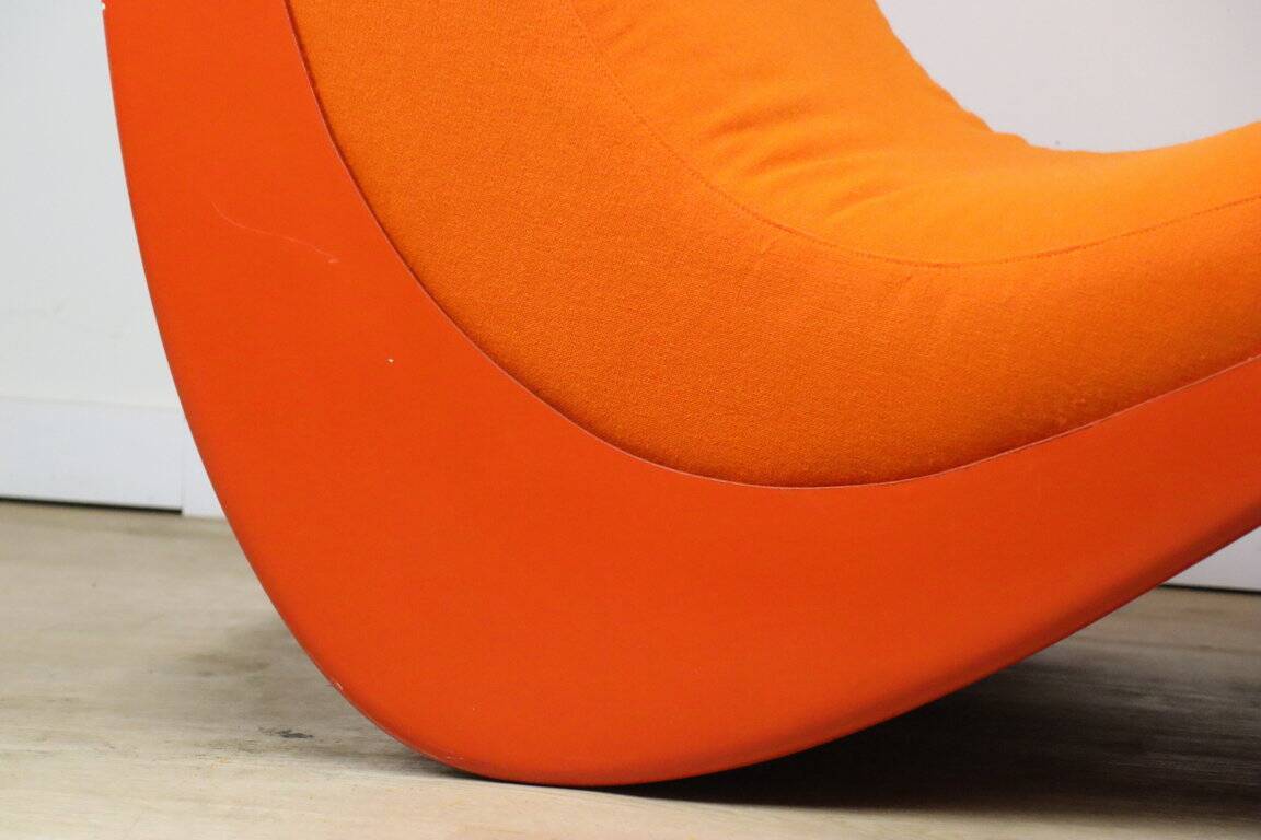 Vintage organic armchair in orange fabric and fiber, 1970