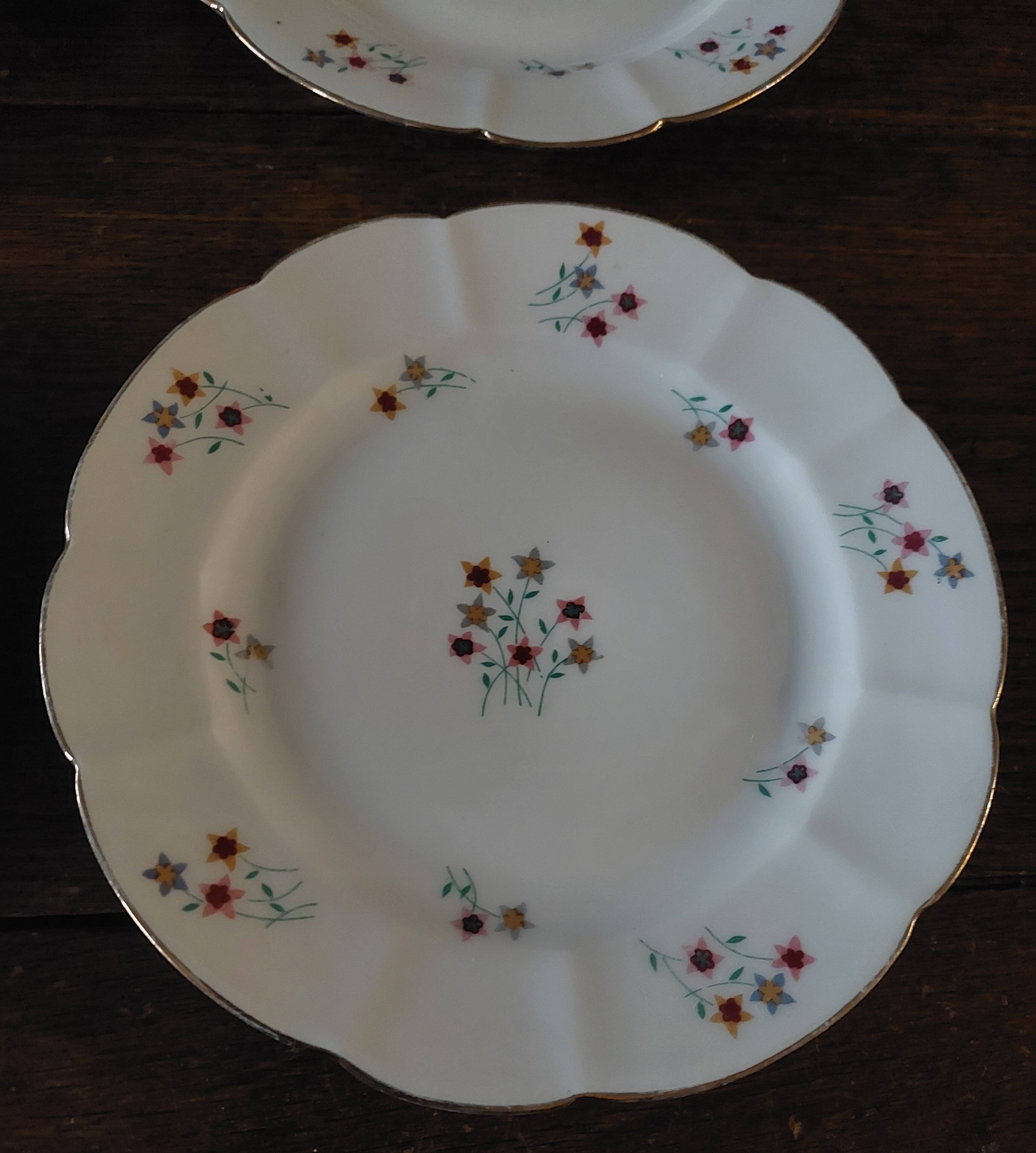 Set of six porcelain dessert plates from Châtres-sur-Cher, Gaston Sai