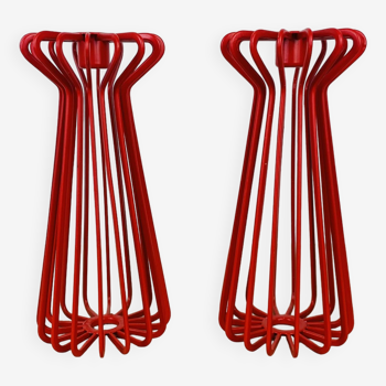 Paire de bougeoirs design Ehlen Johansson pour Ikea, métal rouge