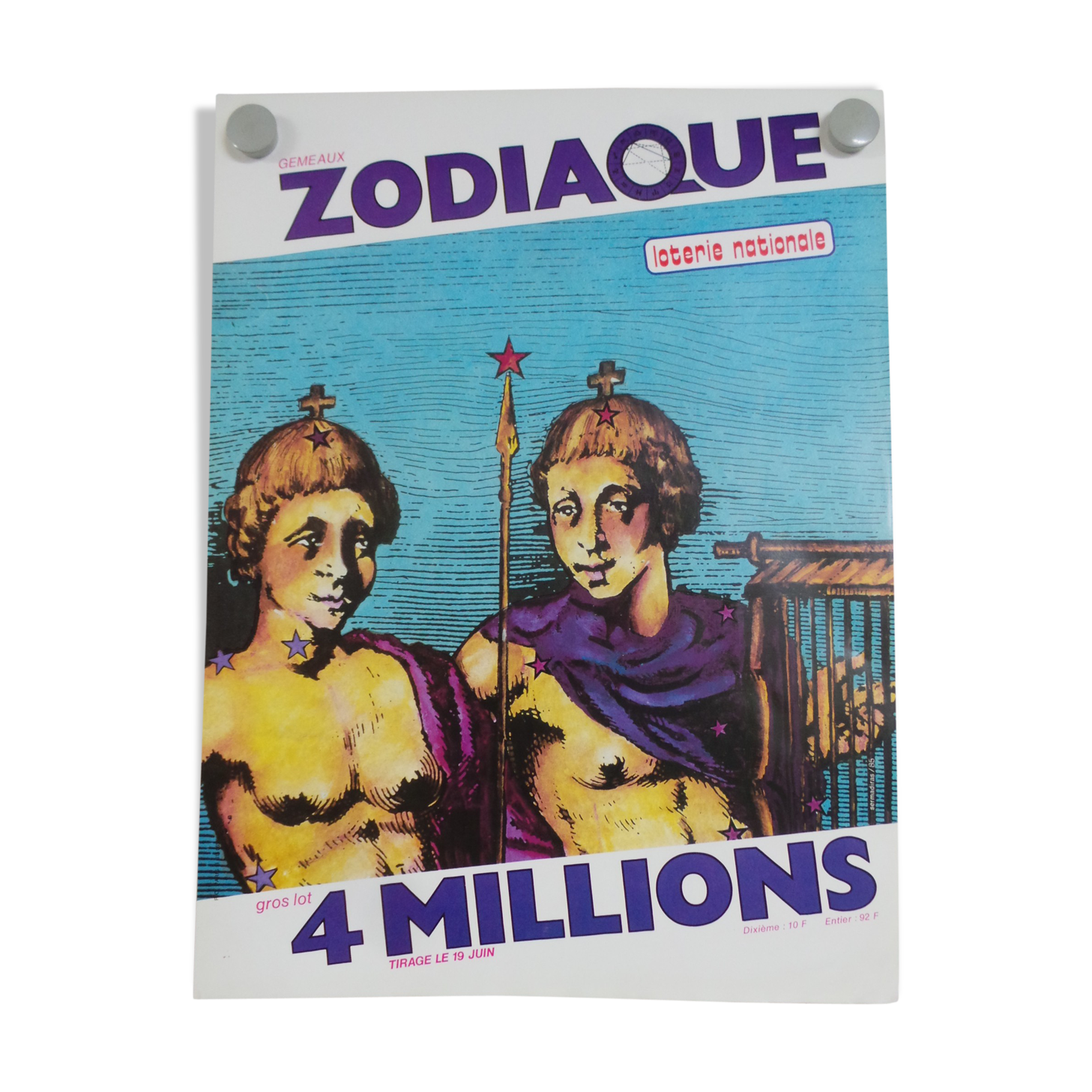 Original National Zodiac Lottery Poster Gemeaux 1985