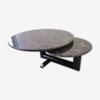 Table basse pivotante en granite et bois, années 80