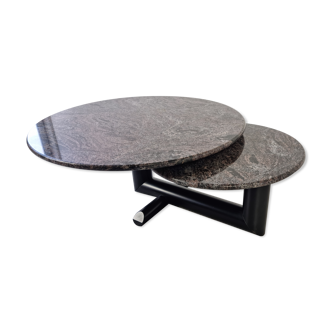 Table basse pivotante en granite et bois, années 80