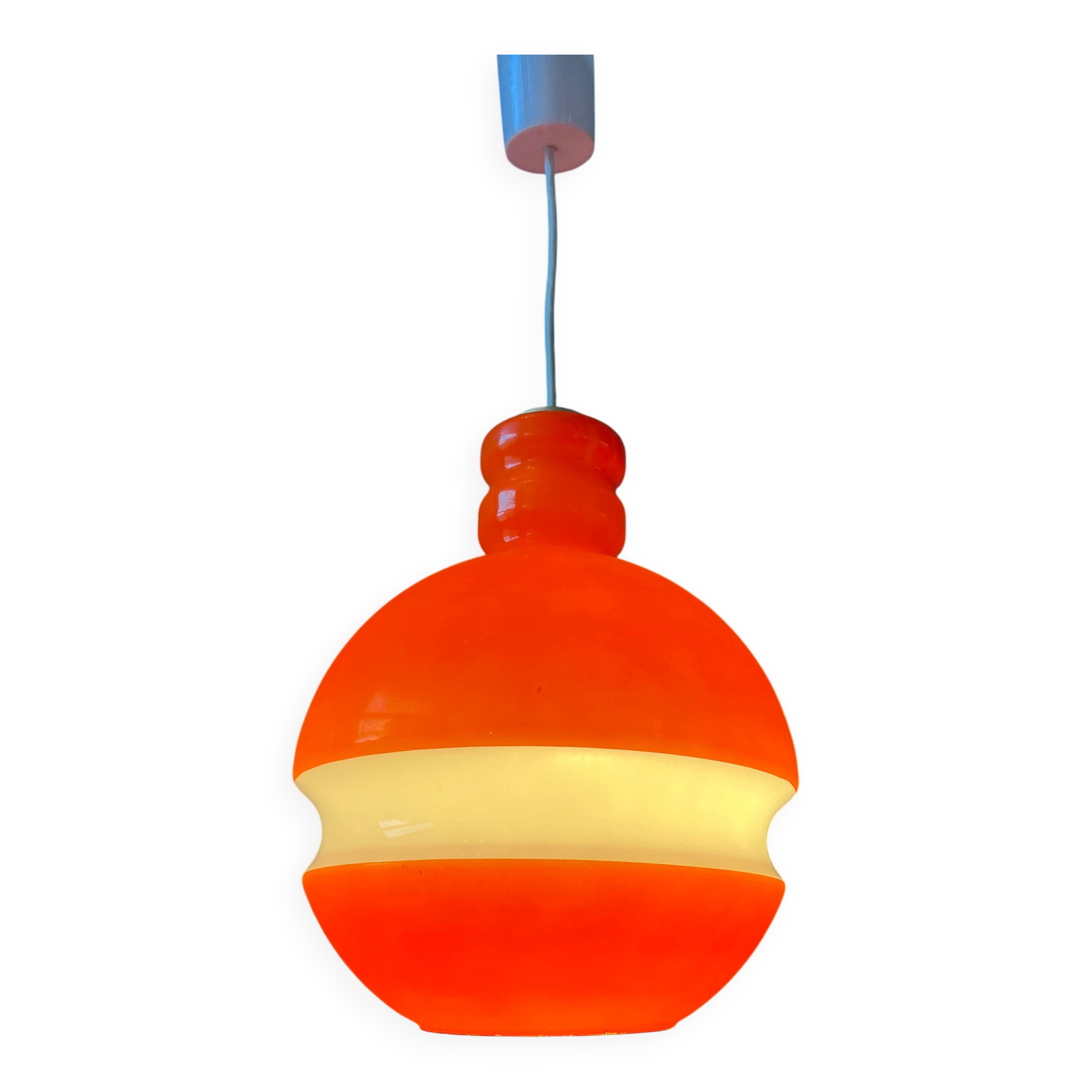 Suspension en verre Peill & Putzler mid-century orange et blanc