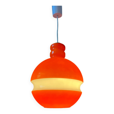 Suspension en verre Peill & Putzler mid-century orange et blanc