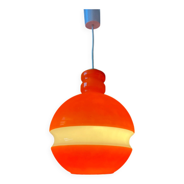 Peill & Putzler mid-century glass pendant in orange and white