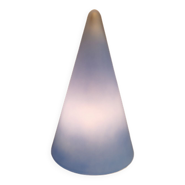 Lampe de table fabriquée en France, modèle Tipi, en verre double couche (clair et bleu clair)