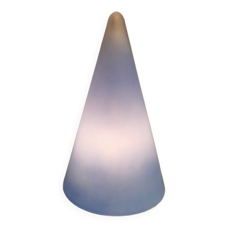 Lampe de table fabriquée en France, modèle Tipi, en verre double couche (clair et bleu clair)
