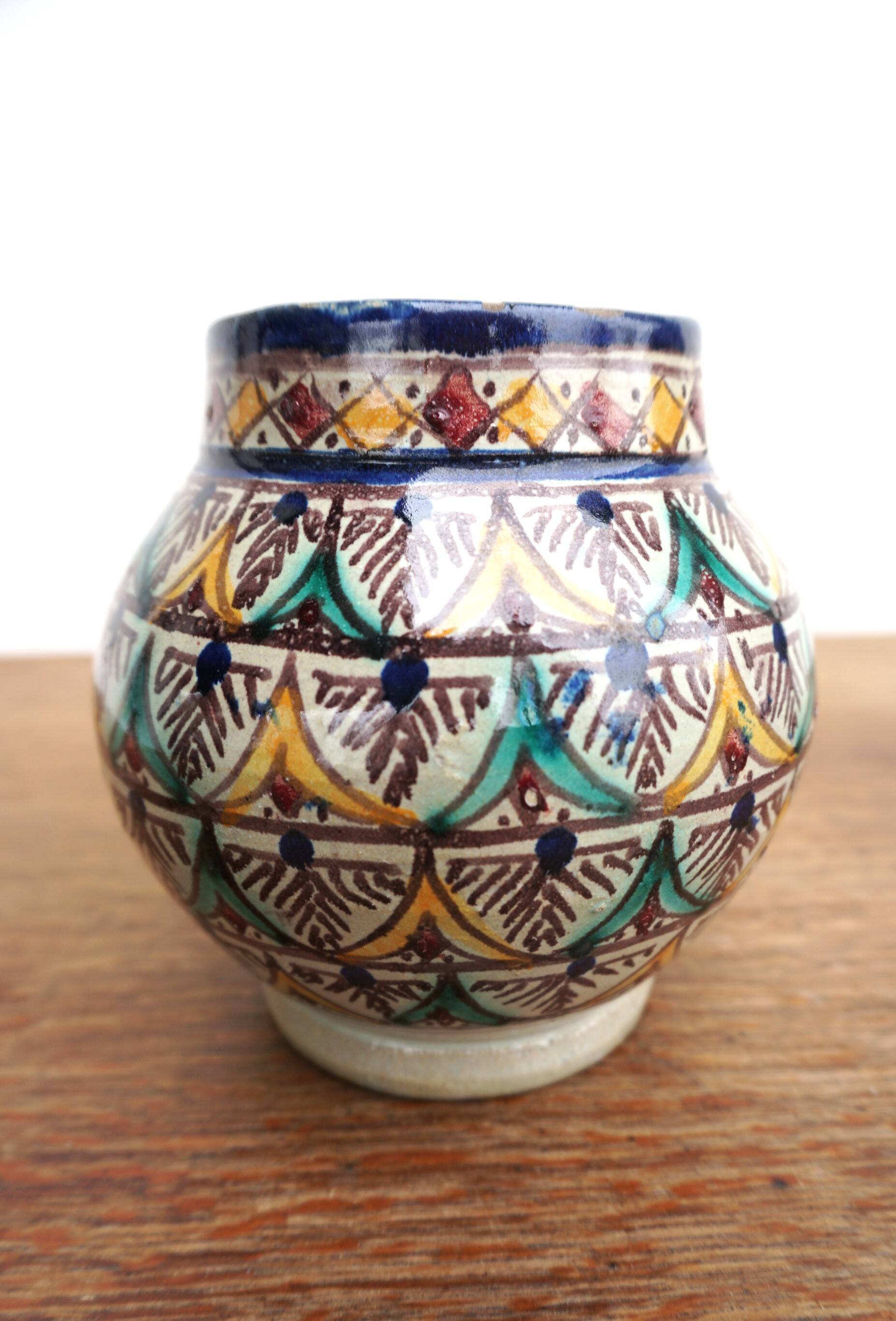 Moroccan handicraft ceramic candle holder, pot and vase set