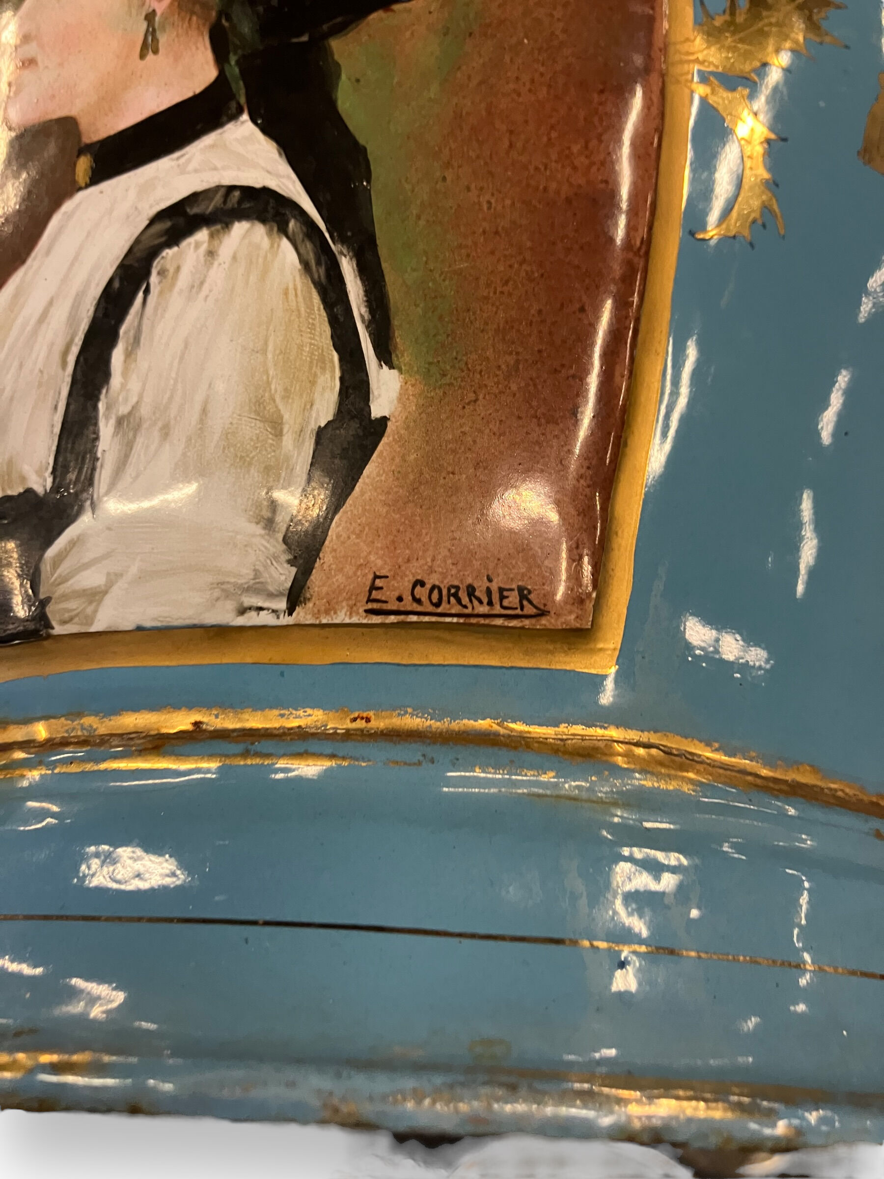 Planter In Early Painted Enamelled XIXth Signed E. Corrier