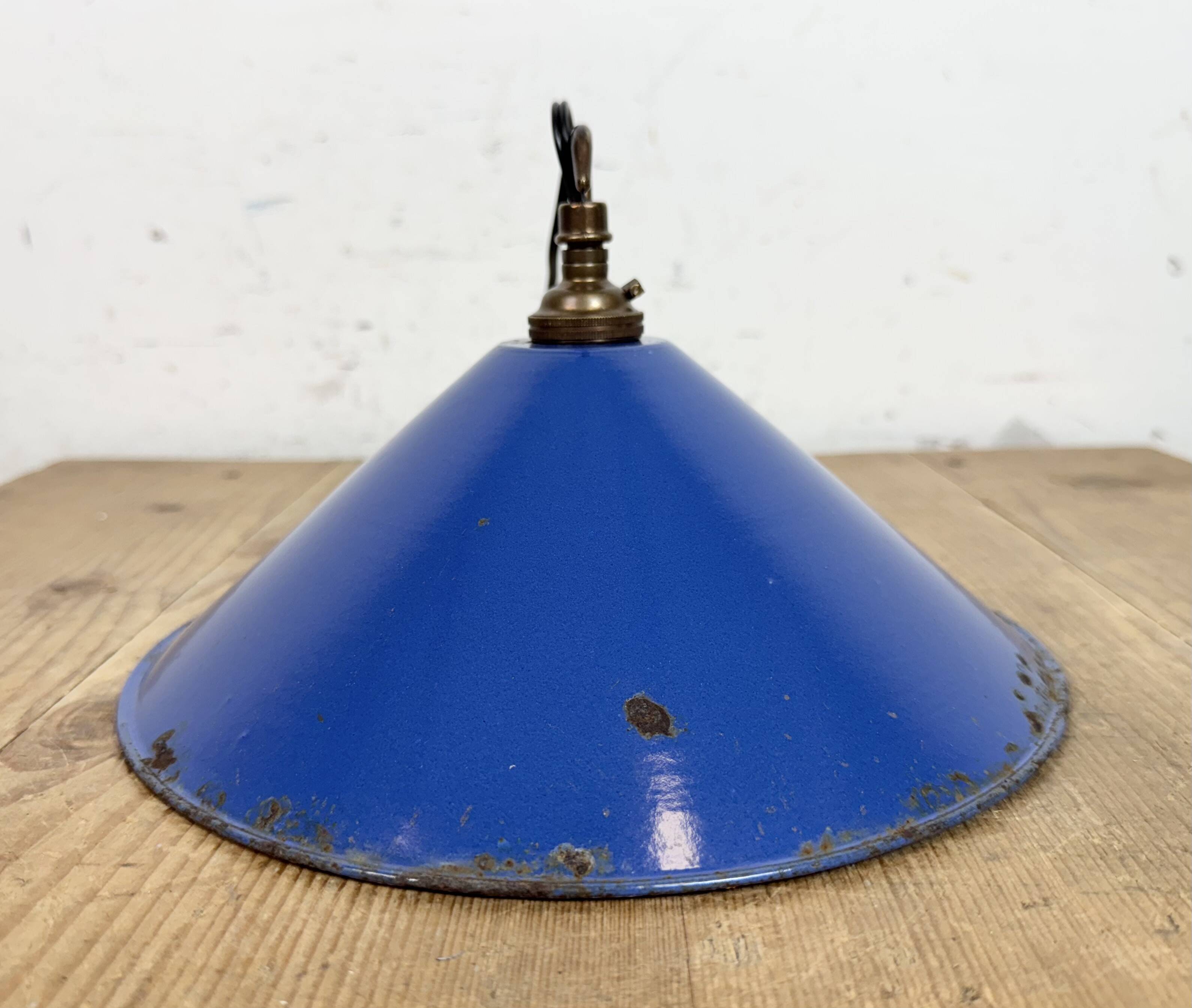 Industrial Blue Enamel Factory Pendant Lamp, 1950s