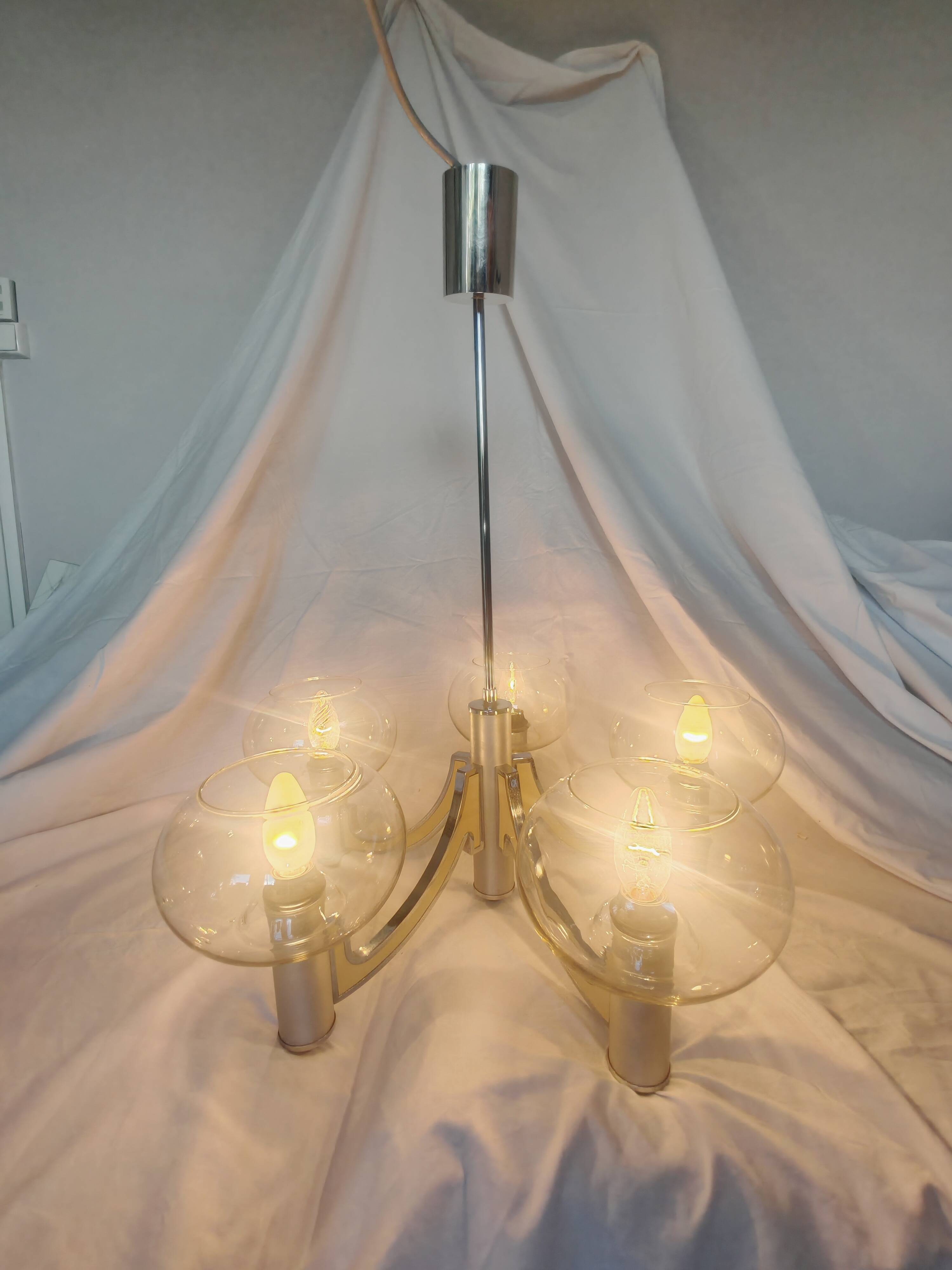 5-branched chandelier by Sciolari, Italy, space age, 1970