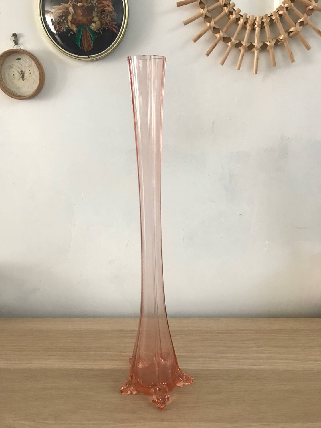 Large 50cm pink glass art deco soliflore