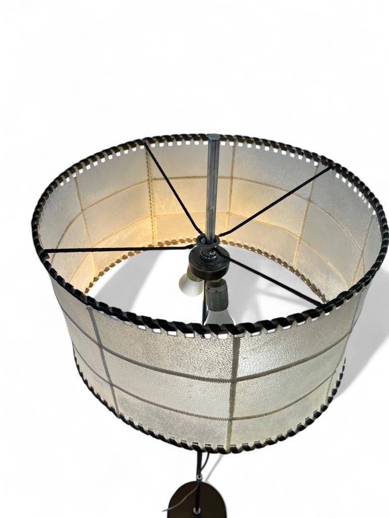 Vintage floor lamp with parchment and leather shade, 1960s