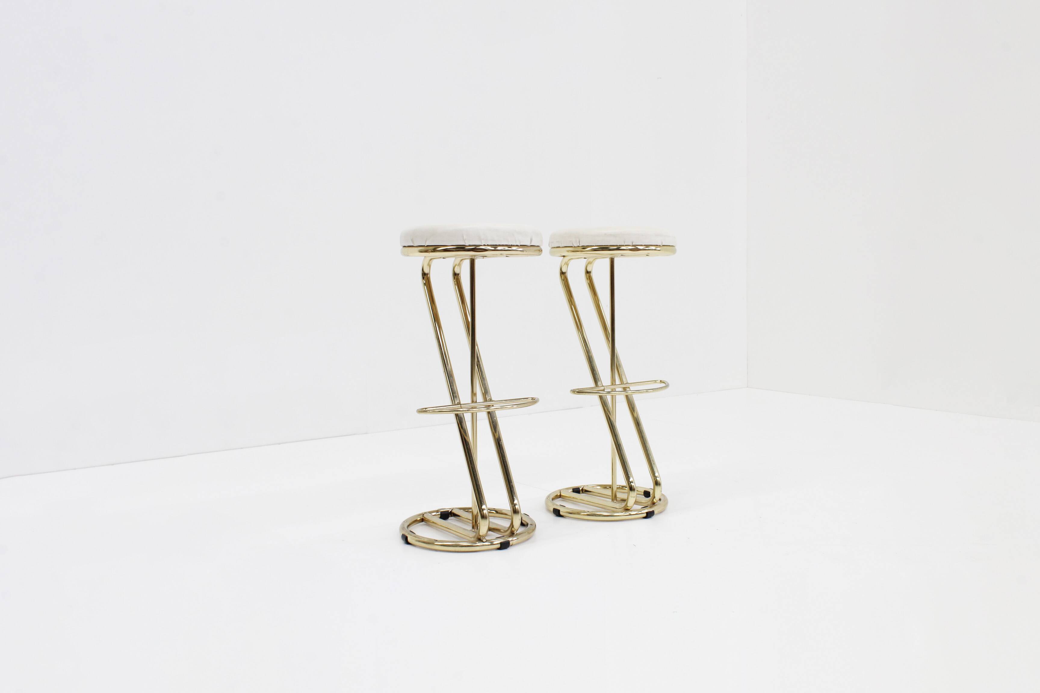 Tabourets de bar italiens vintage en laiton, lot de 2