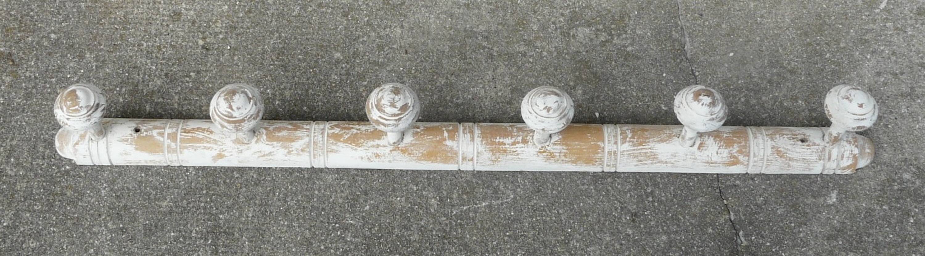 Wall coat rack with 5 turned wood hooks