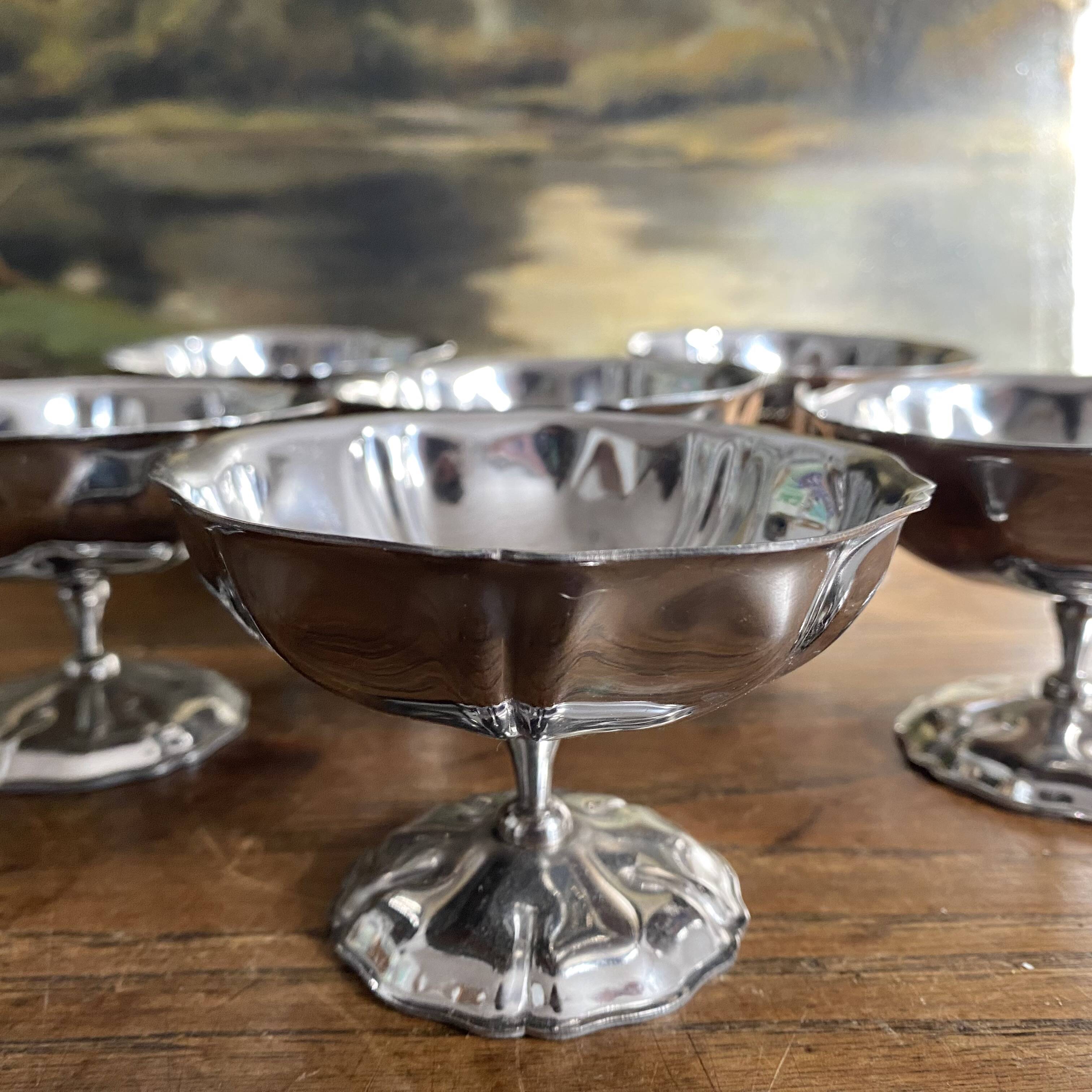 Vintage stainless steel stemmed bowls