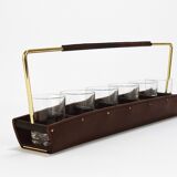 Carl Auböck II drinking glass holder, leather and brass, Austria 1950s