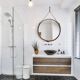 Handmade J. Adnet style mirror in brown vegetable-tanned leather, ø 70 cm