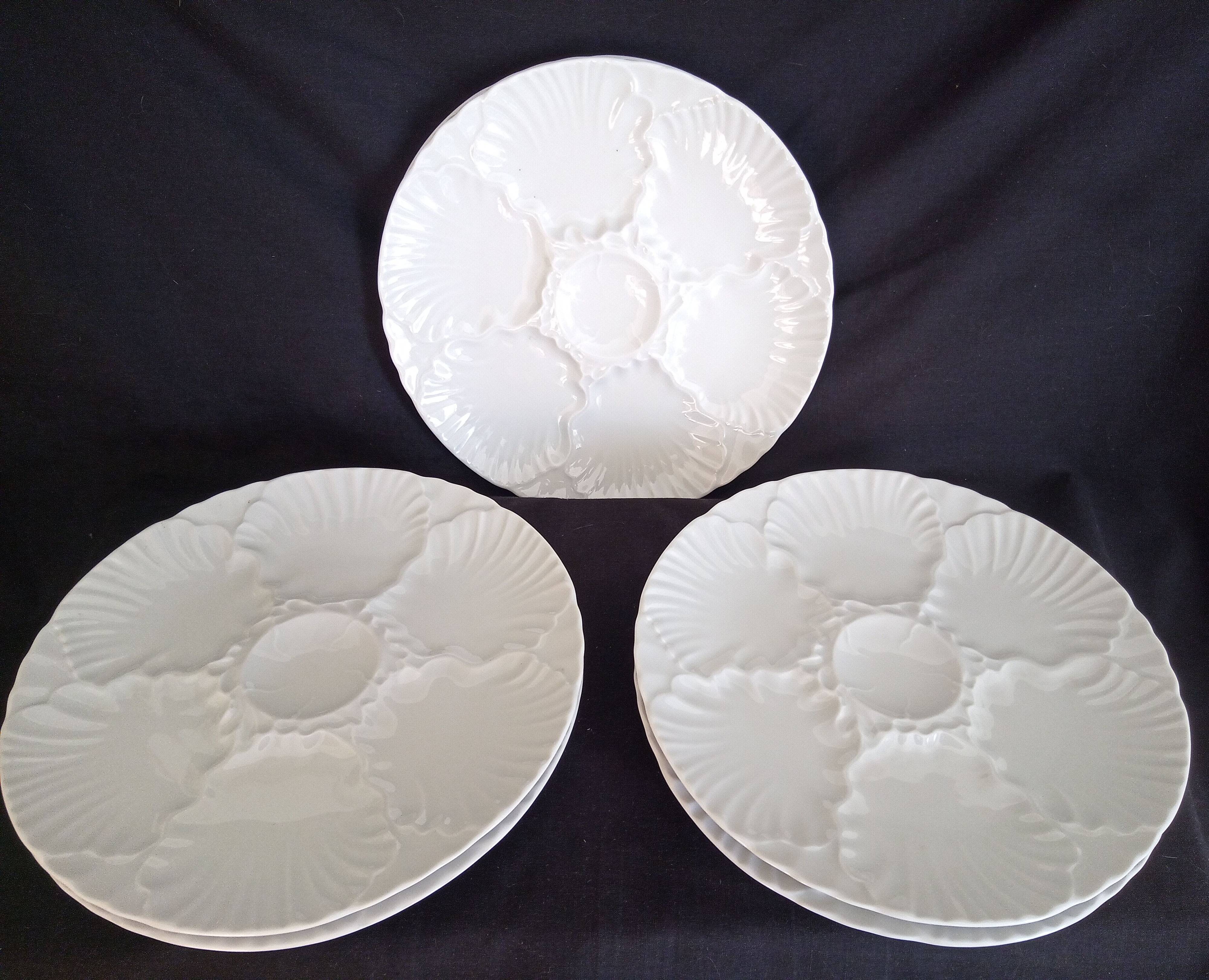 Set of 6 Bareuther Bavaria white porcelain oyster plates
