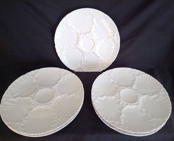 Lot de 6 assiettes à huitres en porcelaine blanche Bareuther Bavaria