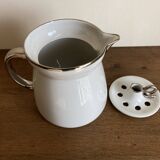 XXL modernist flowerpot pitcher vase in platinum and white porcelain