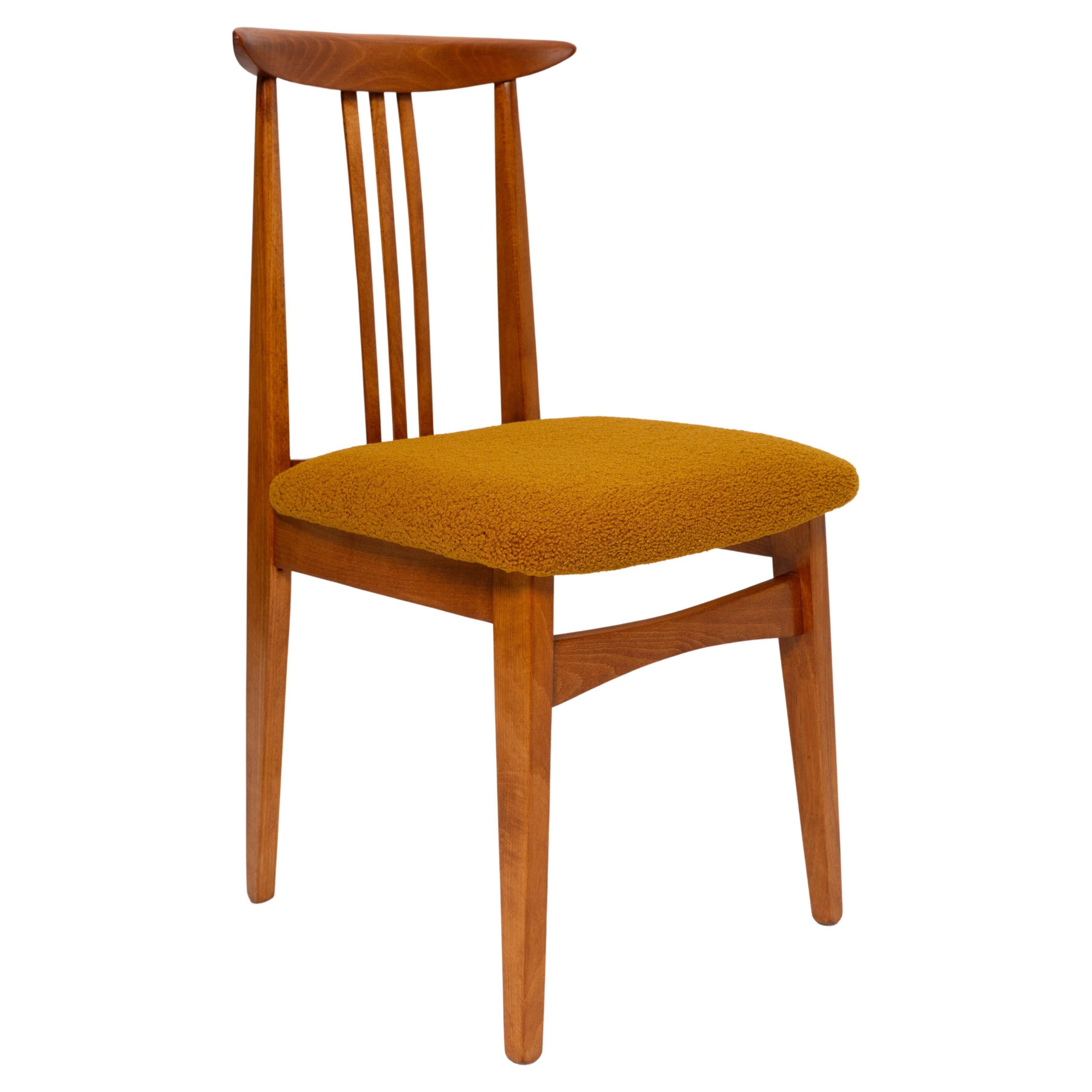 Ochre Bouclé Chair Mid-Century, Medium Wood, M. Zielinski, Europe 1960s